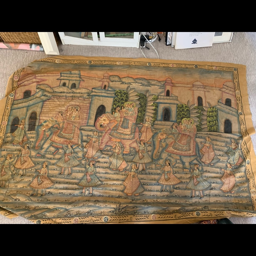 Indian Textile vintage 60s or 70s! Beautiful earth tones w greens and peaches.